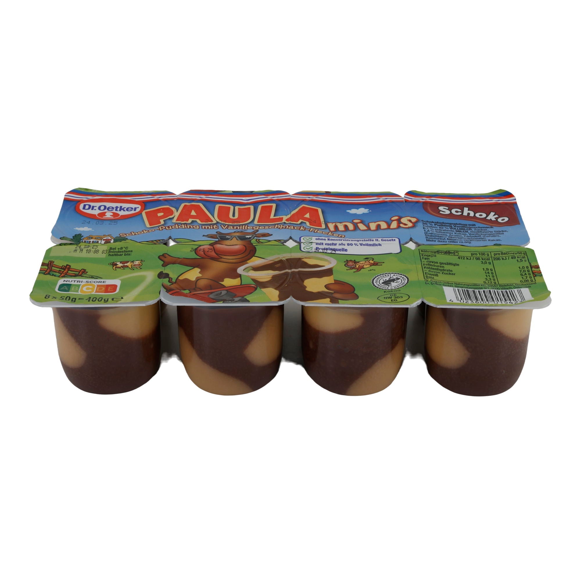 Pudding Dr. Oetker Paula Minis | Schoko-Pudding | Cremiger Schokogenuss mit Vanilleflecken | 400 g DR.OETKER